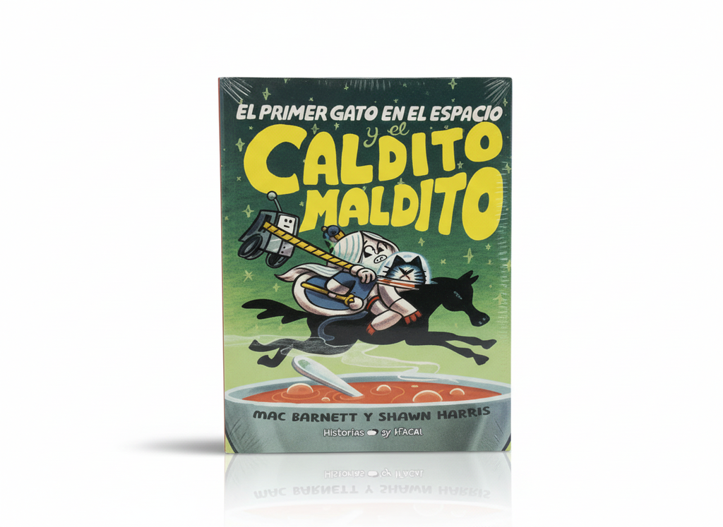 EL PRIMER GATO EN EL ESPACIO Y EL CALDITO MALDITO TEMATICA INFANTIL AUTOR MAC BARNETT Y SHAW HARRIS MARCA OCEANO