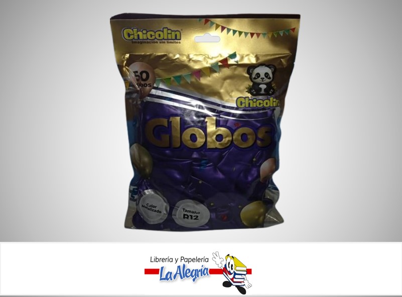 GLOBO R12" LATEX METALIZADO MORADO PAQ DE 50 UND  MARCA CHICOLIN