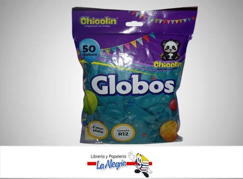 GLOBO R12" LATEX MATE TURQUESA PAQ DE 50 UND  MARCA CHICOLIN