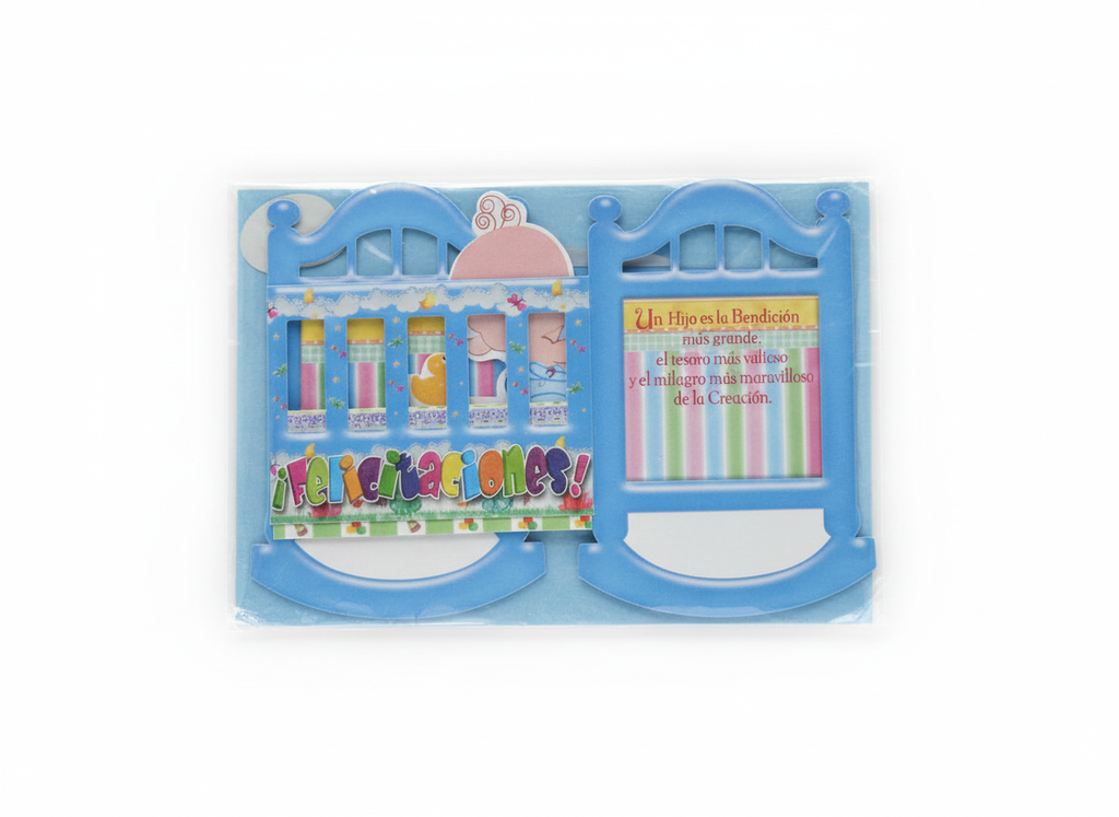 TARJETA EN FORMA DE CUNA C/SOBRE MARCA EXCLUSIVAS