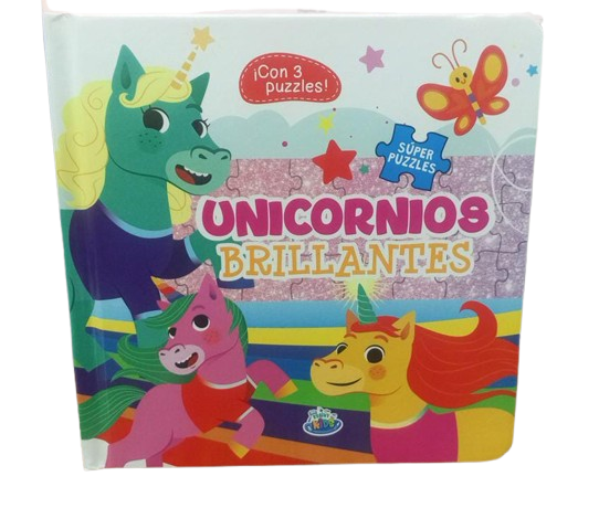 LIBRO DIDACTICO ROMPECABEZA UNICORNIOS BRILLANTES CON 3 ROMPECABEZAS REF: BK-370 MARCA BRAINY KIDS