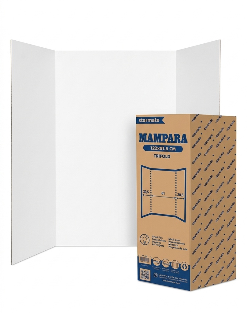 TRIPTICO PARA EXPOSICIONES ESCOLARES EN CARTON CORRUGADO TRI-FOLD 122CM X 91.5CM BLANCO REF: STR-4085 MARCA STARMATE