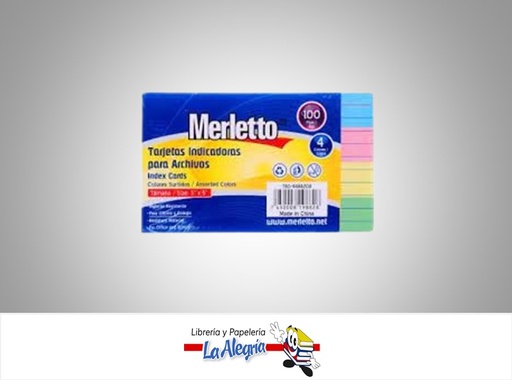 [7450009593363] FICHA RAYADA 4X6 4 COLORES PAQ 100 UND MARCA MERLETTO