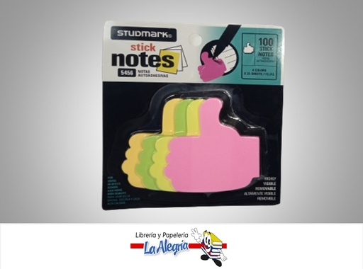 [7453015145144] NOTAS AUTOADHESIVA NEON MANO 100 HOJAS 4 COLORES MARCA STUDMARK