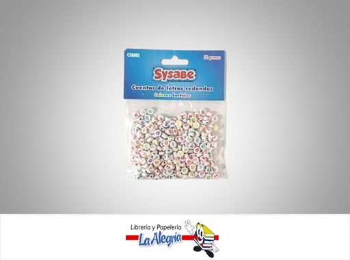 [7591213023021] CUENTA DE LETRAS REDONDAS 30 GR COLORES SURTIDOS MARCA SYSABE