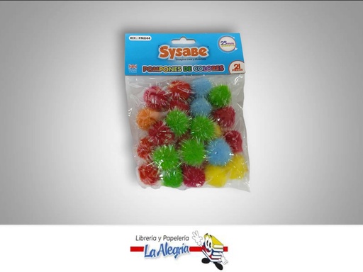 [7591213024981] POMPONES DE 25 MM COLORES VARIOS PACK 21 PZAS PM844 MARCA SYSABE