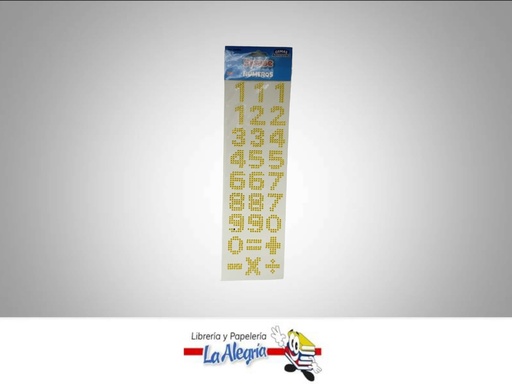 [7591213025032] GEMAS ADHESIVAS NUMEROS 3 CM DORADO MARCA SYSABE