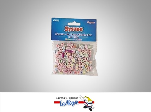 [7591213026305] CUENTA DE LETRAS CUADRADAS CON HILO 40 GR COLORES SURTIDOS MARCA SYSABE