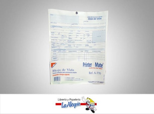 [7591355003707] HOJA DE VIDA 20F A-370 MARCA PRINTER MATE   