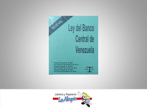 [01300] LEY DEL BANCO CENTRAL DE VENEZUELA  TEMATICA LEYES AUTOR G.O.N39.866 EDITORIAL DISTRIBUIDORA M.L., C.A.