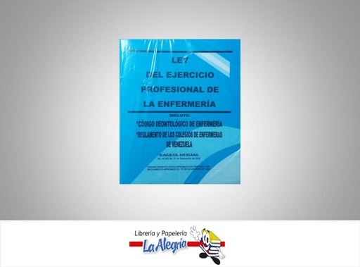 [087001] LEY DEL EJERCICIO PROFESIONAL ENFERMERIA  TEMATICA LEYES AUTOR G.O.N38.263 EDITORIAL DISTRIBUIDORA ML