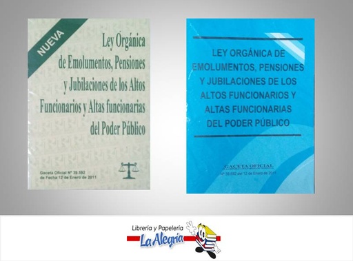 [16000] LEY ORGANICA SOBRE EMOLUMENTOS  TEMATICA LEYES AUTOR GO 39592 EDITORIAL DISTRIBUIDORA ML