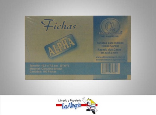 [6583126857504] FICHA RAYADA 3X5'' PAQ 100 UND MARCA ALPHA   