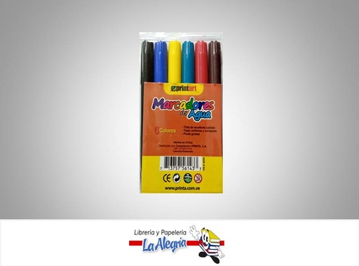 [713757561433] MARCADOR A BASE DE AGUA PUNTA GRUESA PAQ. 6 COLORES MARCA PRINTART