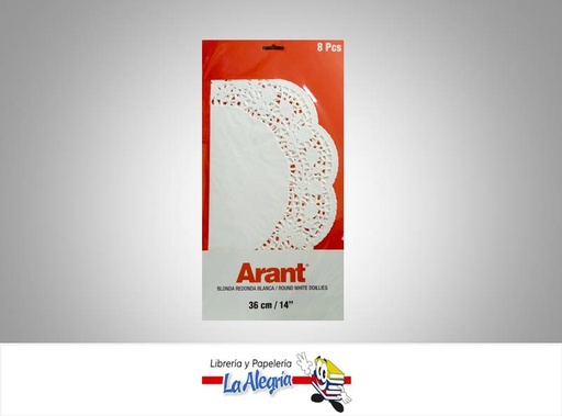 [721456866551] BLONDA REDONDA 36CMX14''BLANCA 8 PZ MARCA ARANT   