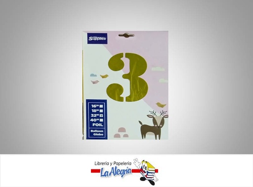 [721456867886] GLOBO FOIL 16'' NUMERO 3 GOLD UND MARCA SUPPLIES   