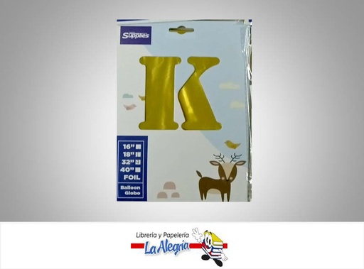 [721456868555] GLOBO FOIL 16'' LETRA K DORADO UND MARCA SUPPLIES   