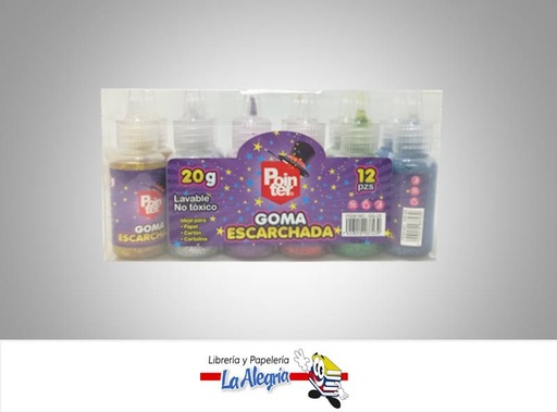 [7453010037239] PEGA ESCARCHADA 20G 12 UND 6 COLORES MARCA POINTER   