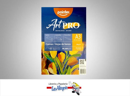 [7453010048136] BLOCK DE LIENZO CANVAS CP-280-A3; A3 280GR/M 8HOJA MARCA POINTER