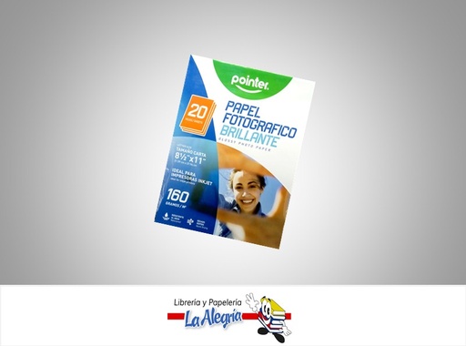 [7453010083656] PAPEL FOTOGRAFICO PP1201160; 21.59X27.94CM 160 GR 20 HOJAS MARCA POINTER