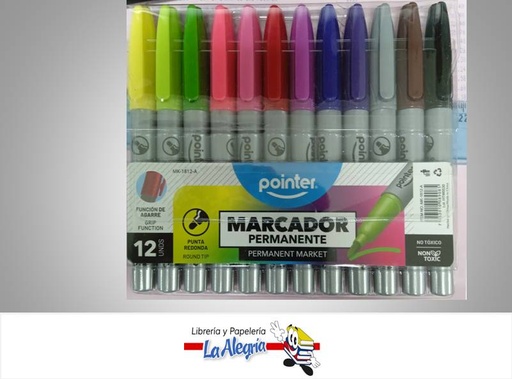 [7453010089085] MARCADOR PERMANENTE MK1812A 12 COLORES MARCA POINTER