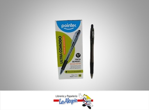 [7453010093471] BOLIGRAFO RETRACTIL SEMI GEL 0.7MM UND NEGRO BP-4007-N MARCA POINTER