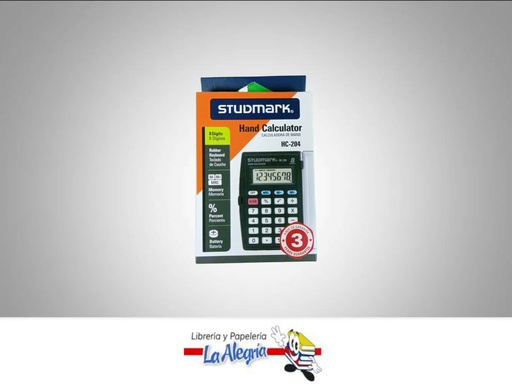 [7453015154436] CALCULADORA BOLSILLO HC-204 C/TAPA UND MARCA STUDMARK