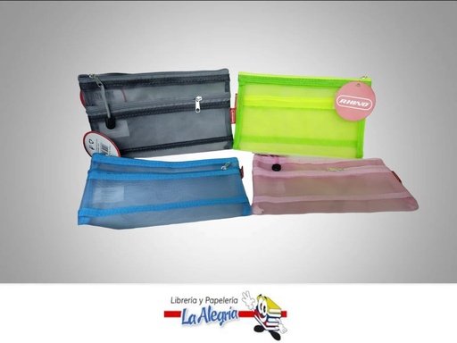 [7453038411011] CARTUCHERA PLASTICA 13X20CM 4 COLORES MARCA RHINO   