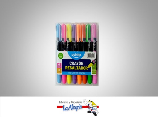 [7453038418966] RESALTADOR CREYON FP163; 8MM 8 COLORES MARCA POINTER