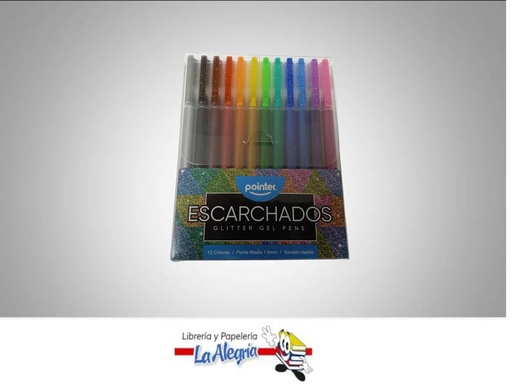 [7453038427265] BOLIGRAFO GEL ESCARCHA 1MM CAJA DE 12UN MARCA POINTER   