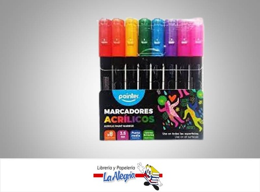 [7453038446884] MARCADOR ACRILICO AMK-2108; 3.5MM PUNTA MEDIA  8 COLORES MARCA POINTER