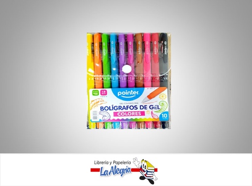 [7453038457934] BOLIGRAFO GEL BP180510 1.0 MM 10 COLORES MARCA POINTER