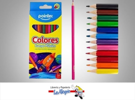 [7453038484190] LAPICES DE COLORES PLASTICO PHCP1 12 COLORES  MARCA POINTER