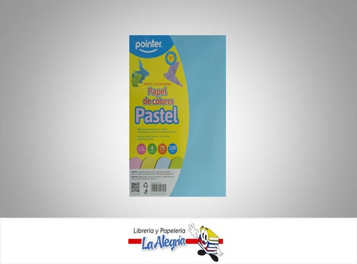 [7453078526201] PAPEL DE COLOR PAQ 100 HOJAS 4 COLORES PB4100 MARCA POINTER