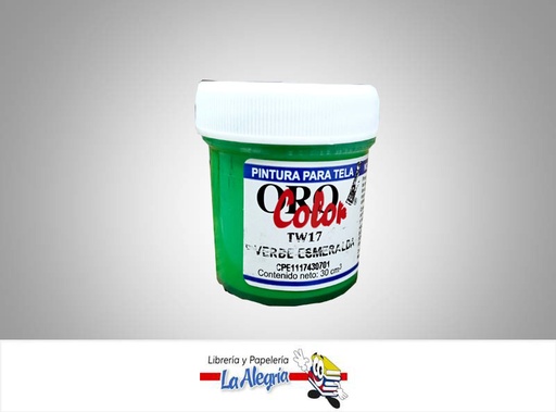 [7590015001794] PINTURA P/TELA 30CC TW17 VERDE ESMERALDA MARCA ORO COLOR   