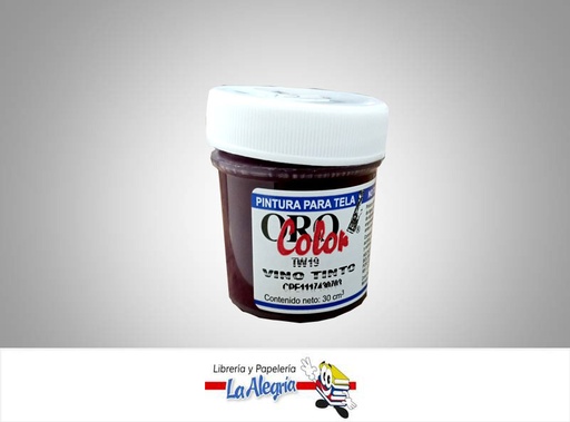 [7590015001817] PINTURA P/TELA TW19 30CC VINOTINTO MARCA ORO COLOR   