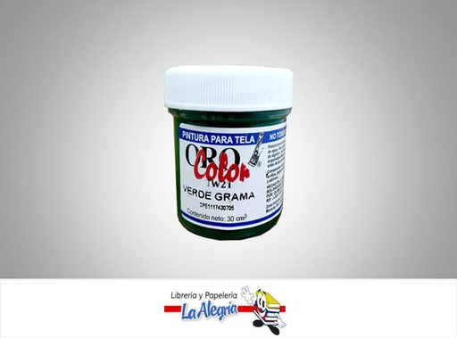 [7590015001831] PINTURA P/TELA TW21 30CC VERDE GRAMA MARCA ORO COLOR   