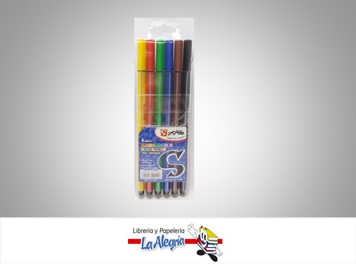 [7591213001456] MARCADOR 6 COLORES PTA FINA TRIANG MARCA SYSABE   