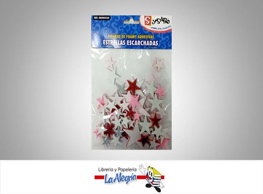 [7591213002392] FIGURAS DE FOAMI ADHESIVA ESCARCHADA ESTRELLA 60 PZAS MARCA SYSABE