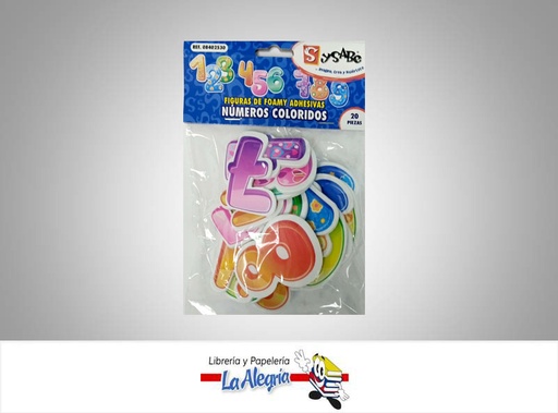 [7591213006505] FIGURAS DE FOAMI ADHESIVA NUMEROS COLORIDOS 20 PZAS MARCA SYSABE
