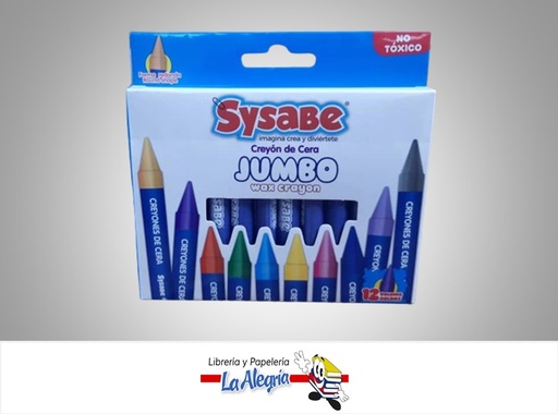 [7591213009926] CREYON DE CERA JUMBO DE 12 COLORES MARCA SYSABE