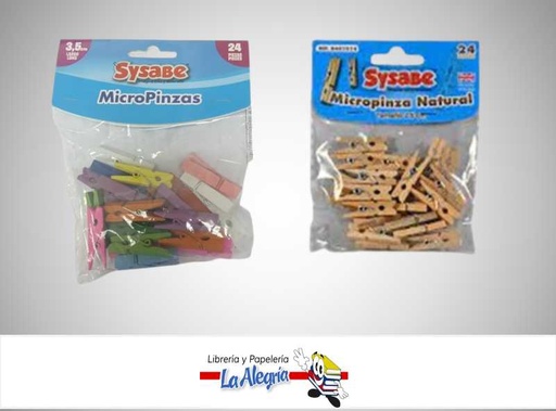 [7591213012865] PINZA MADERA 3.5 CM COLOR Y NATURAL MARCA SYSABE