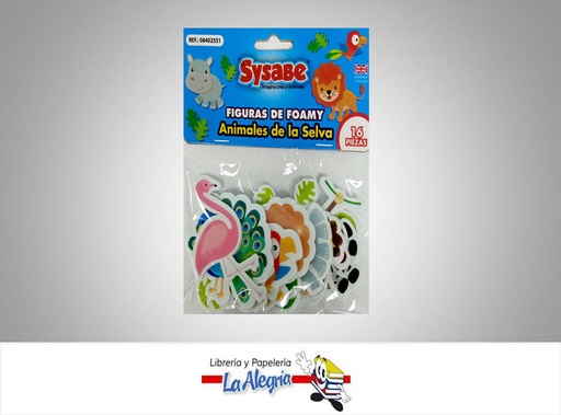 [7591213020068] FIGURA DE FOAMI ADHESIVA ANIMALES DE LA SELVA 12 PZAS MARCA SYSABE