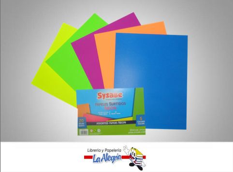 [7591213020846] CARTULINA NEON SURTIDAS 5 COL 20HOJAS MARCA SYSABE