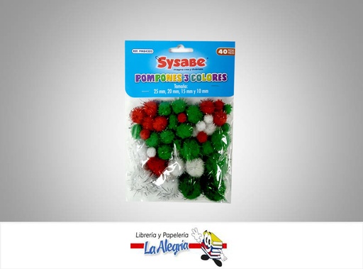 [7591213021492] POMPON 10,15 20,25 MM 3 COLOR MARCA SYSABE   