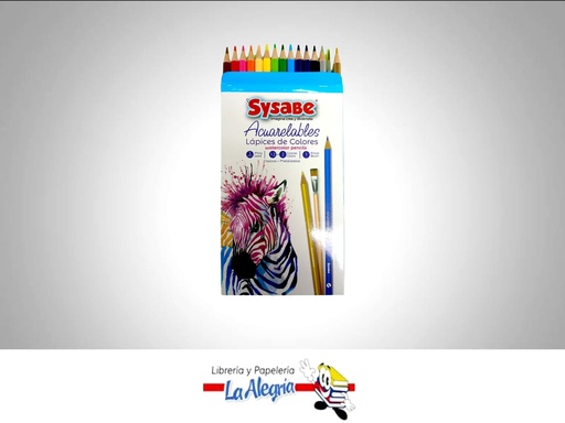 [7591213022932] LAPICES DE COLORES 12 COLORES ACUARELABLE CON PINCEL MARCA SYSABE
