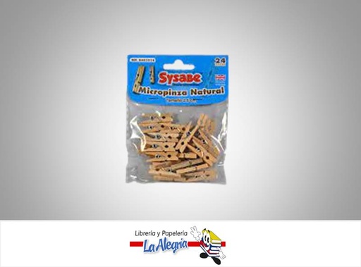 [7591213022963] PINZA MADERA NATURAL 5 CM 24 UNIDADES MARCA SYSABE   