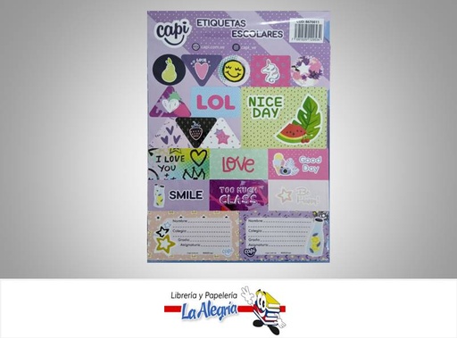 [7591525129534] ETIQUETAS ESCOLARES STICKERS SURTI NINA MARCA CAPI   