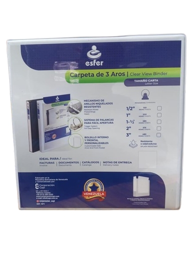 [7591525200318] CARPETA 3 AROS 2'' CARTA BLANCA MARCA ESFER   