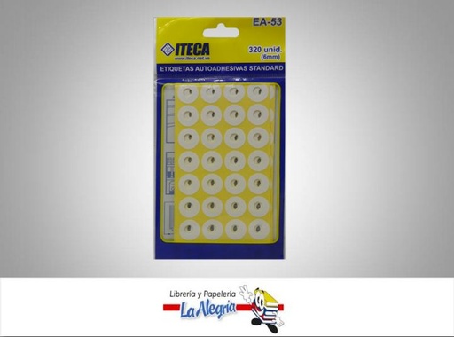 [7592302081427] ETIQUETA AUTOADHESIVA PAQ 320 UND EA-53 MARCA ITECA